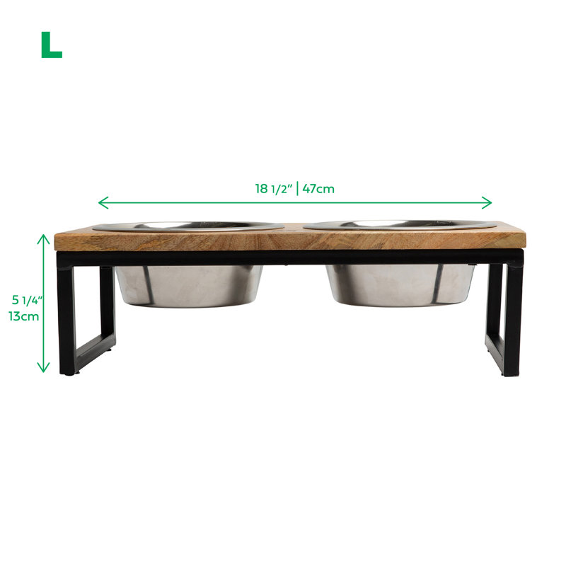 Large Mango Wood and Stainless Steel Elevated Pet Feeder