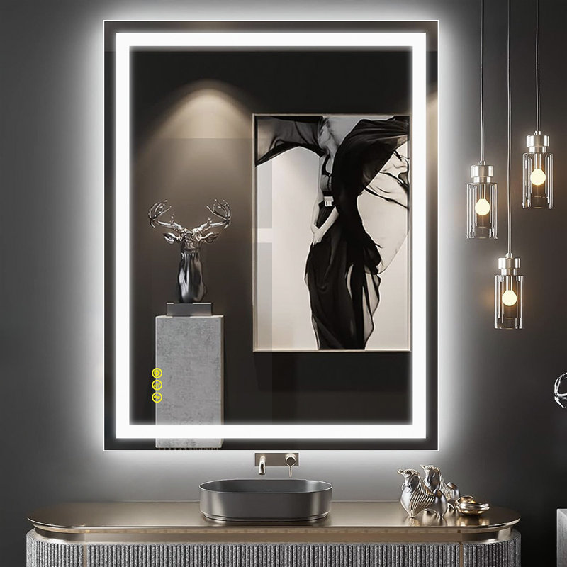 Amirie Rectangular Bathroom Led Mirror Backlit Touch Switch Dimmable 3CCT Anti-fog, 28" x 36"
