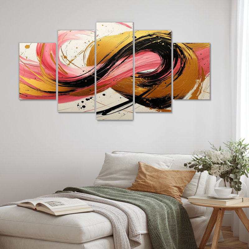 Cercles abstraits dans des tons roses et dorés - ensemble d'art mural formes abstraites