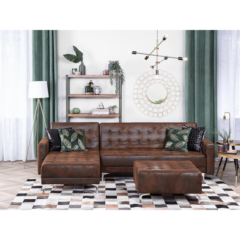 Finnegan 4 Seater Faux Leather Sofa Bed, Brown, Left Hand Facing