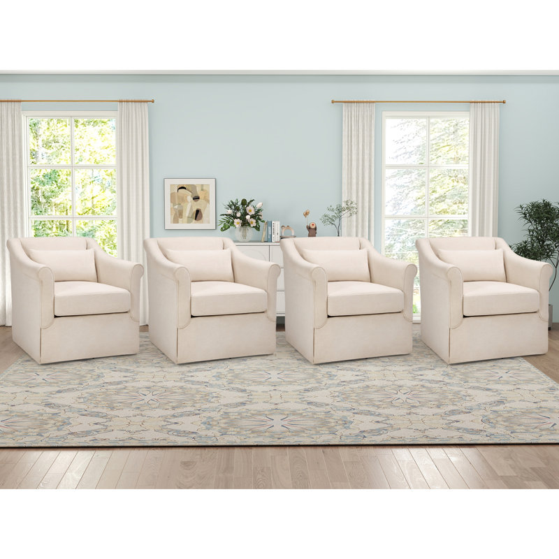 30" Wide Modern Cozy Soft Upholstered Swivel Accent Chair With Lumbar Pillow, Beige
