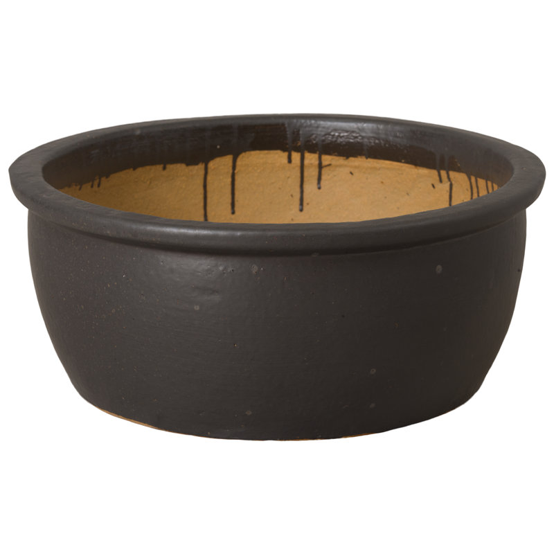 Kaori Handmade Ceramic Pot Planter, 10" H x 22" W x 22" D, Matte Black