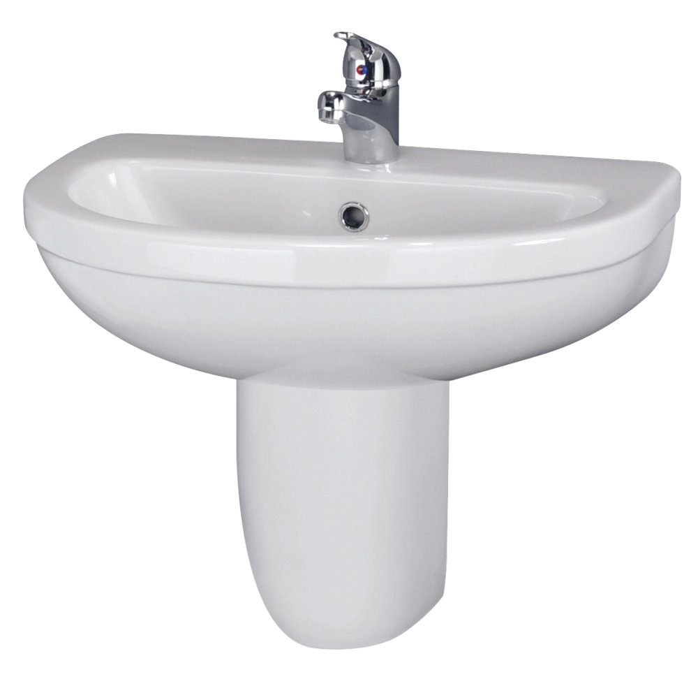 Ivo White Vitreous China U-Shaped Bathroom Sink and Overflow