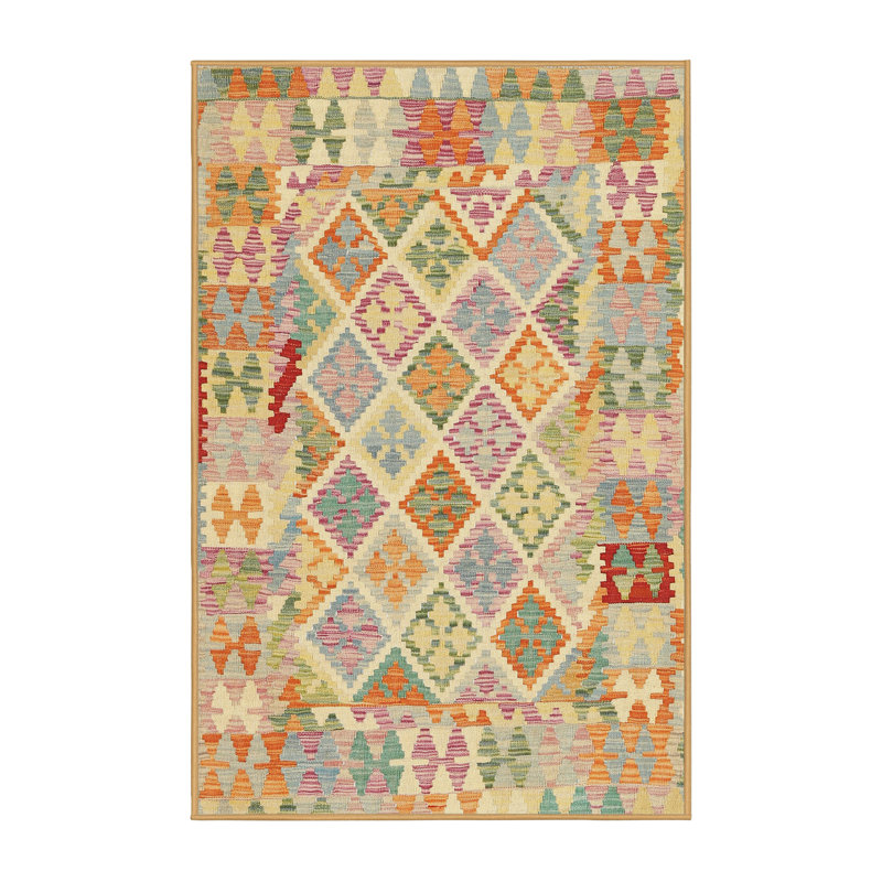 Tapis orange/vert mer contemporaine, Rectangle 8 pi 0 po x 10 pi 0 po