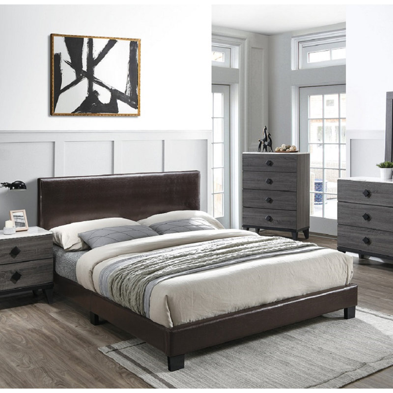 Lit plateforme tapissier Chenevert, Marron, Grand