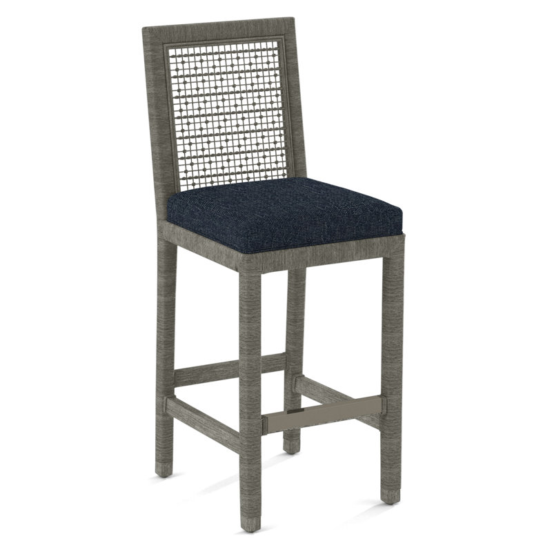 Pine Isle Bar Stool, Sunbrella Blue Pinstripe; 6205-64, Greystone