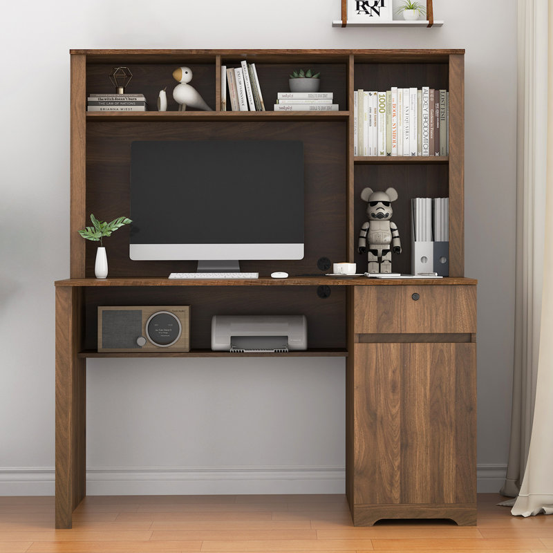 Computer Desk With Hutch & Bookshelf, Executive Desk Teens Student Desk Writing Laptop Home Office Desk With Drawers,3 AC Outlets And 2 USB Charging Ports,Study Laptop Table For Home