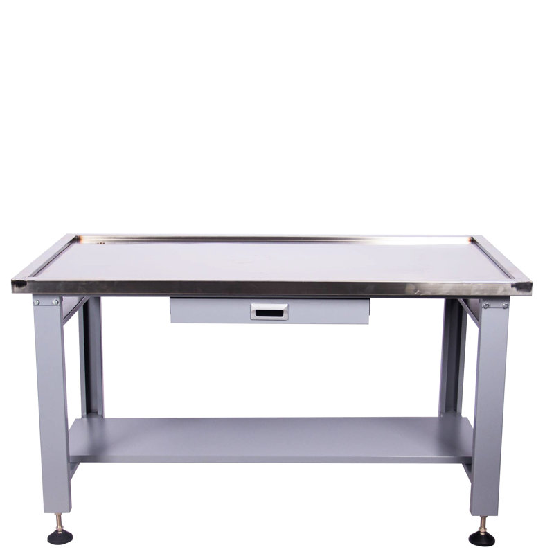 Grande table de 59 po avec trou de bonde, cadre robuste, surface de travail spacieuse de 59 po x 33 po, intégrée pour un travail propre, tiroir de 59 po et tablette résistante, plateau en acier inoxydable lisse, trou