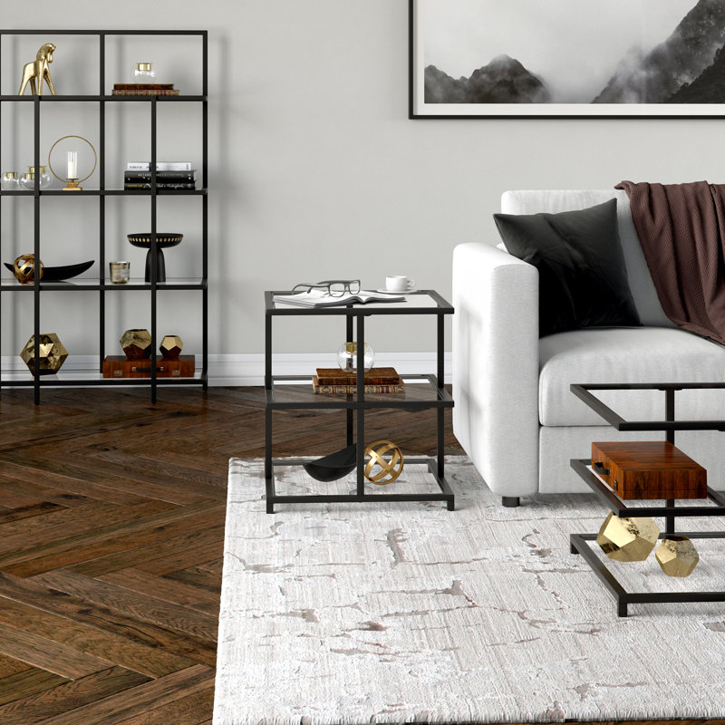 Greenwich Glass Top End Table, Blackened Bronze