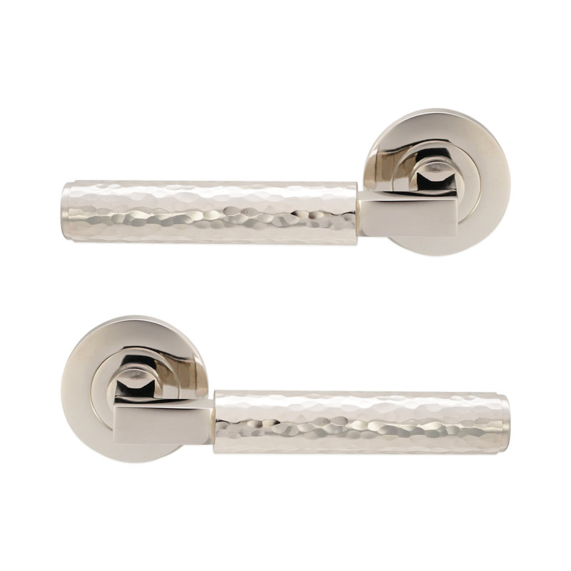 Hammered Knurlmond Lever on Rose, Polished Nickel