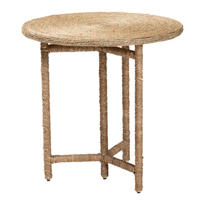 Bali & Pari Fumito Handwoven Seagrass End Table - Round Boho Side Table With Wrapped Frame, Handmade Coastal Décor For Living Room Or Sun Room