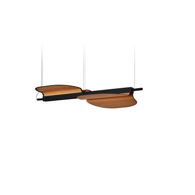 Omma 2 Leaves Suspension Light - DIMTRIAC LED - Matte Black Finish - Natural Cherry Shade