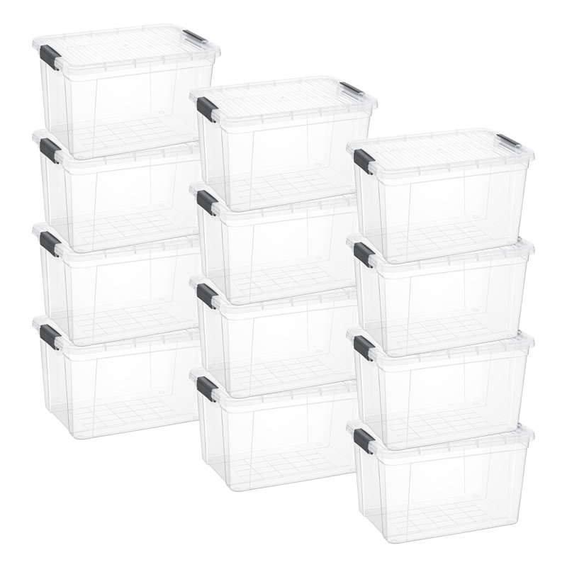  14,7 pte Bac de rangement transparent avec couvercle, boîte de rangement en plastique pour la maison, paquet de 12, 14,7 pte