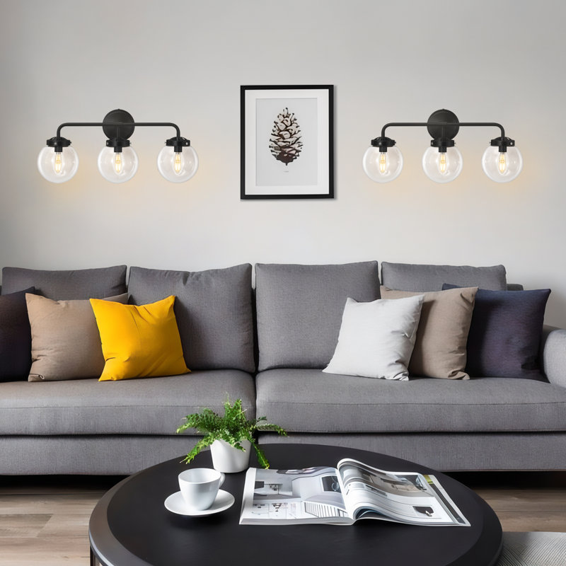 Luminaires de salle de bain pour salle de bain avec abat-jour transparent à intensité variable, Noir mat, 3