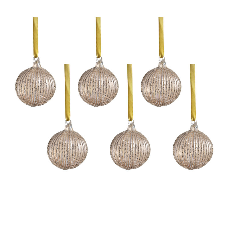 Ensemble d'ornement boule en verre 6 pièces Glittering Elegance, H 3,25 po x l 3,25 po x P 3,25 po, Or