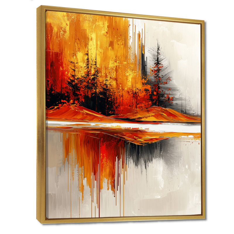 «Opsincs Abstract Autumn Forest In Ethereal Horizon II», art mural paysages, H 44 po x l 34 po, Doré