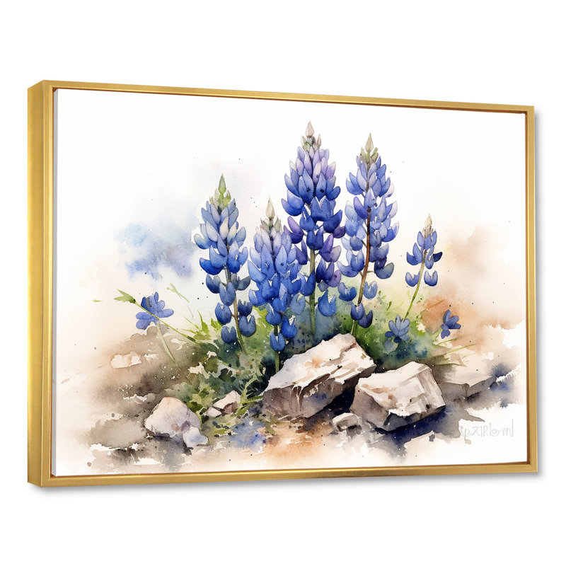 Lavande lys dans les Alpes sur toile, Cadre flottant doré, H 16 po x l 32 po