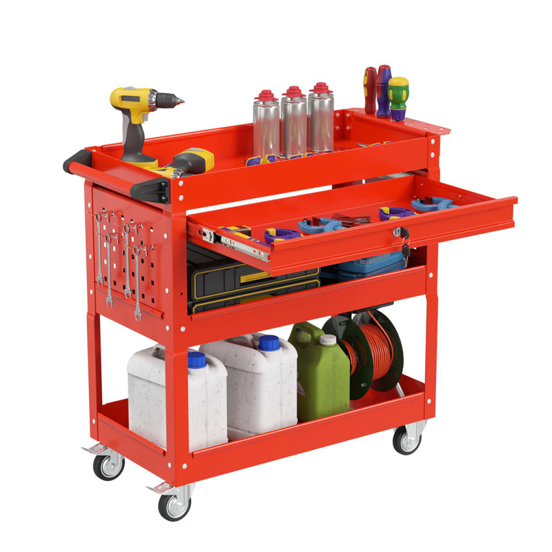 26'' W Metal Side Chest with Wheels,  Red