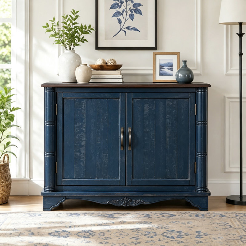 Console rétro avec tablette de rangement réglable, Navy Blue