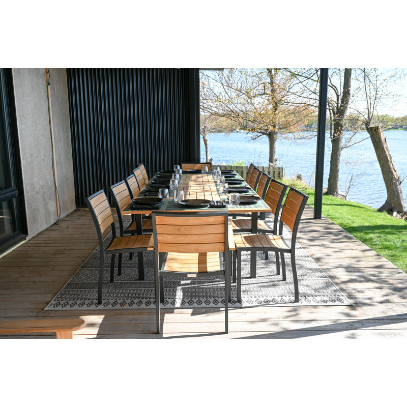 SoHo Teak Aluminum Outdoor Stacking Sidechair, Black