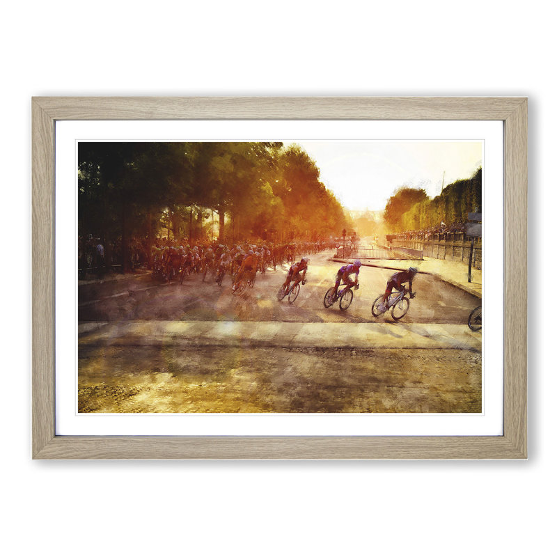 Tour de France Cycling - Picture Frame Graphic Art, 36cm H x 48cm W x 2cm D, Oak