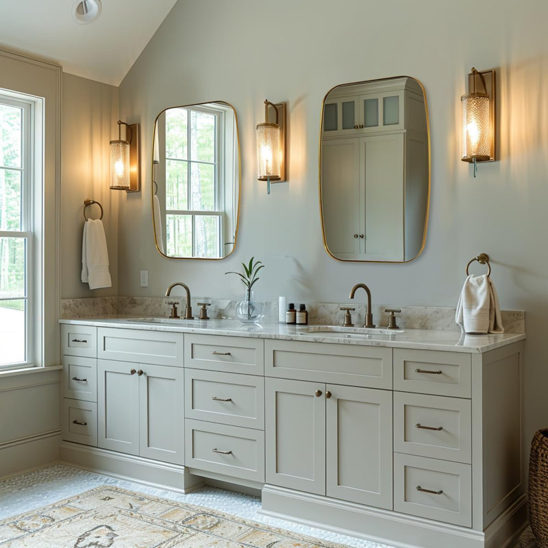 Miroir de salle de bain ovale moderne | Cadre en acier inoxydable, Or brossé, 32 po x 24 po