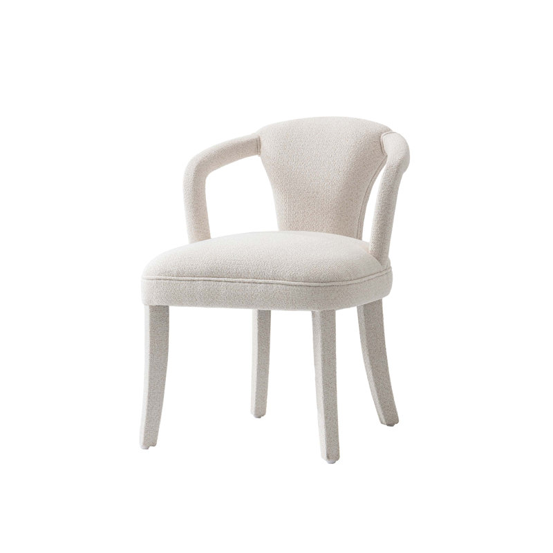 Elianni Modern Tweed Upholstered Dining Armchair in, Ivory, 1