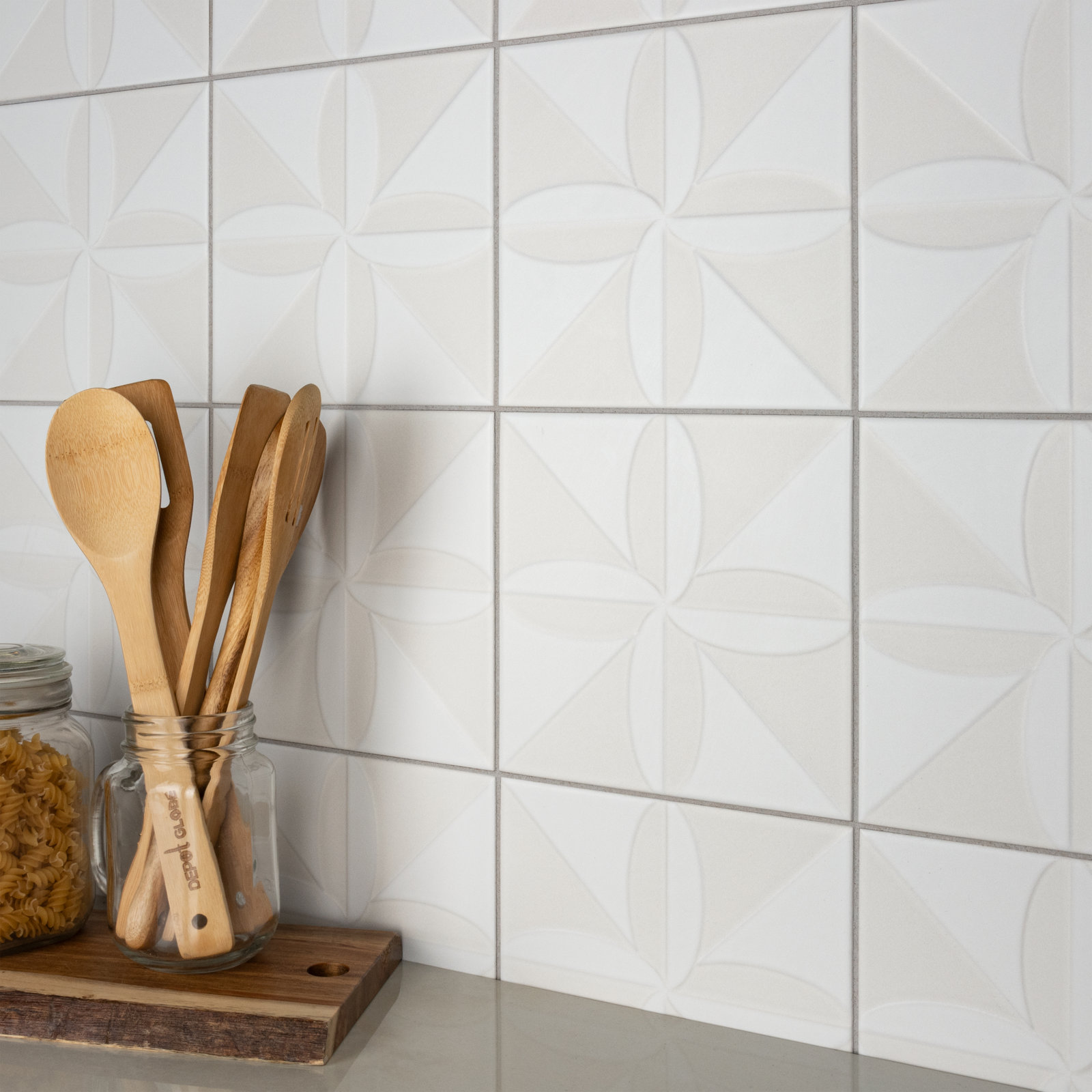 Triplex Series 8" x 8" Ceramic Patterned Wall Tile, White