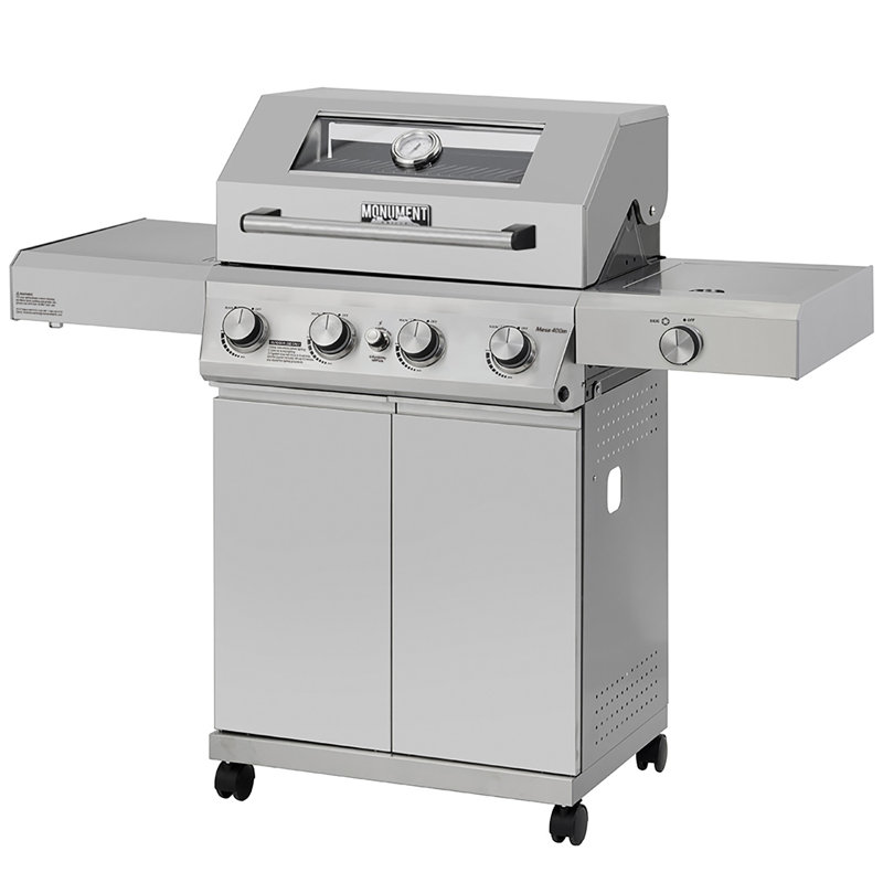 Housse de protection offerte | Barbecue à gaz propane Monument Grills, grand modèle à 4 brûleurs, en acier inoxydable robuste, style armoire