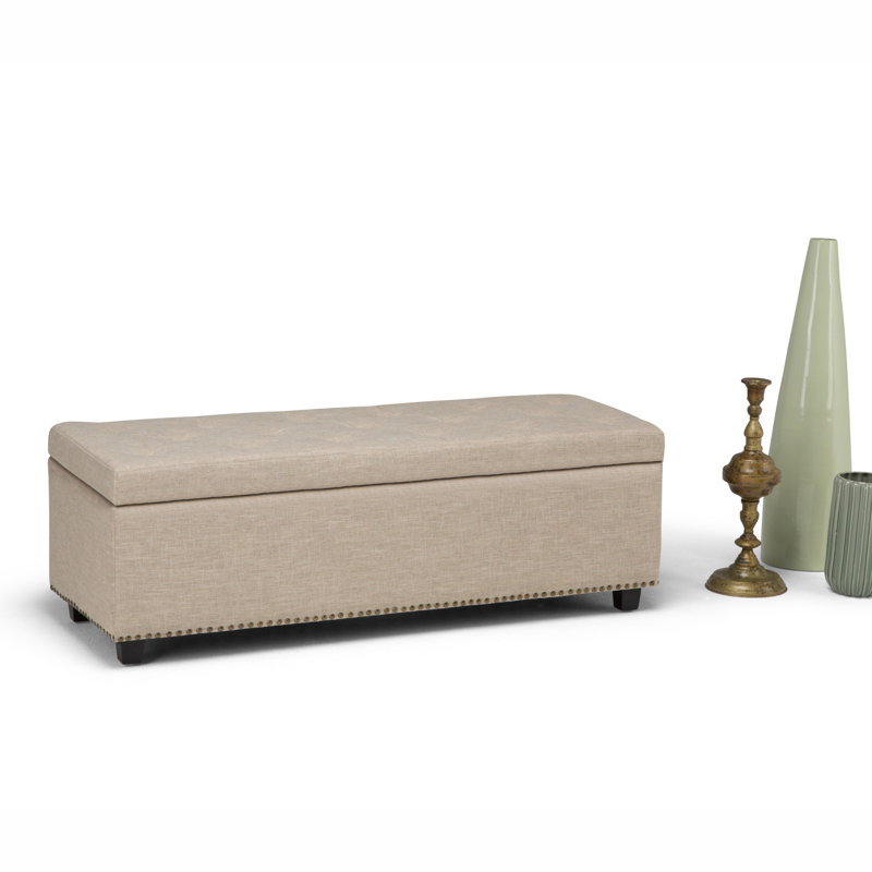 Hamilton 48"W Upholstered Linen-Look Fabric Transitional Rectangular Lift-Up Storage Ottoman Bench with Nailhead Trim