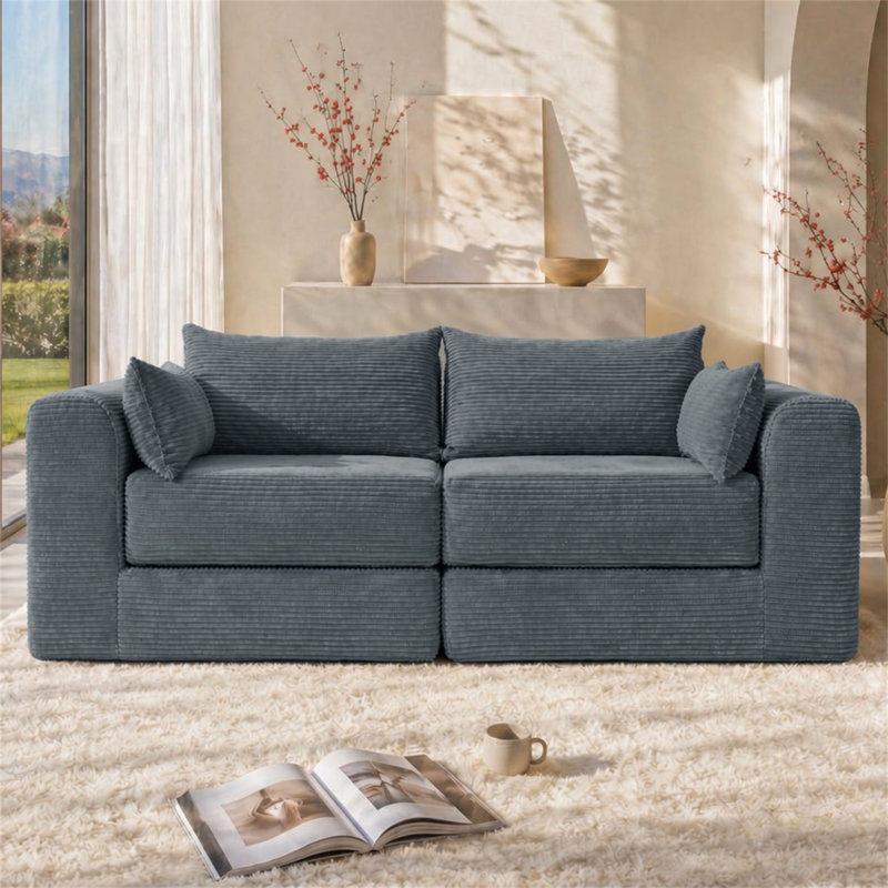 Canapé double modulaire 71 pouces 2 places, Grey Corduroy