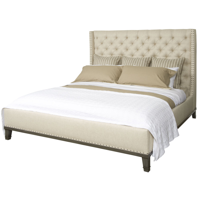 Michael Weiss King Tufted Upholstered Low Profile Panel Bed, California king, Nadia Linen, Navajo