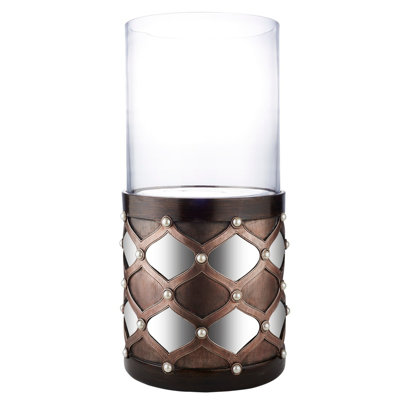 Tall Candleholder with Hurricane Glass, Arabesque Mirror Design
