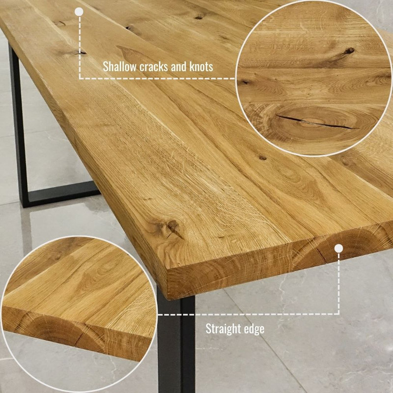 Emmy Oak Solid Wood Dining Table, Natural Oil, 76cm H x 140cm L x 80cm W
