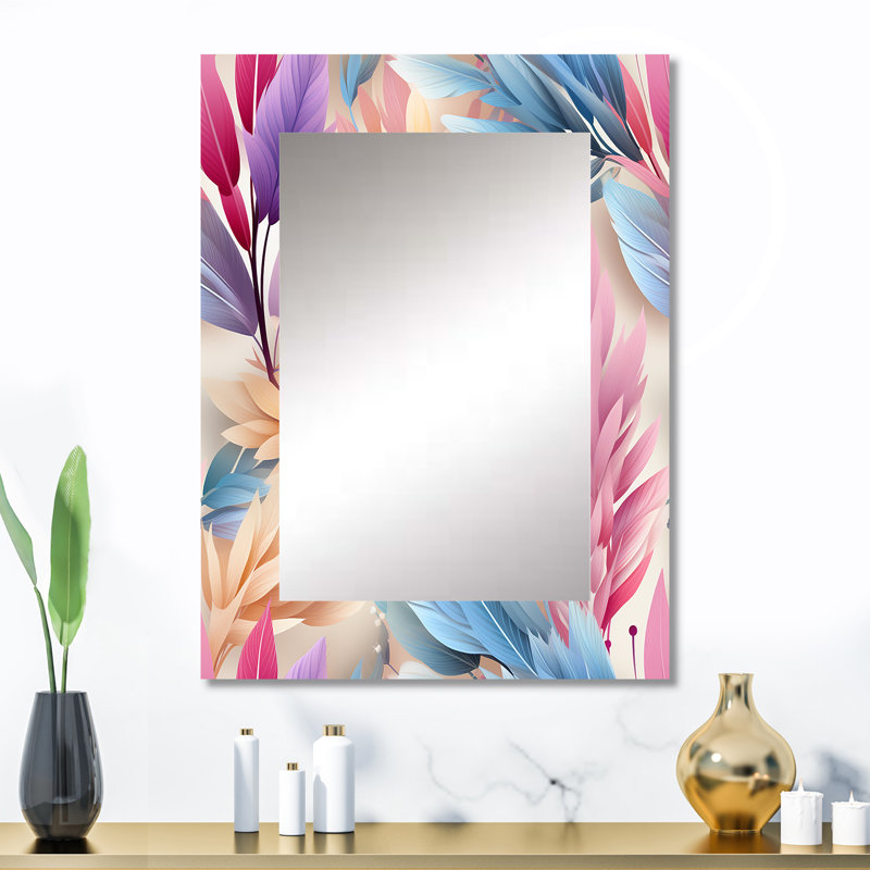 Motif de fougères bohémiennes roses et bleues - miroir floral, miroir mural décoratif floral, impression d'art en métal
