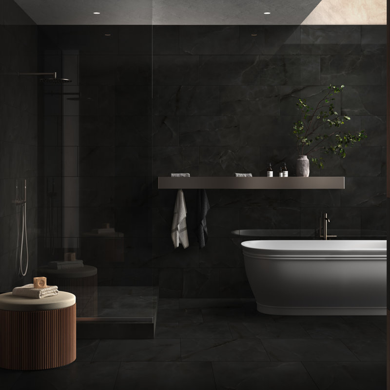 Palazza 24 in. x 48 in. Polished Porcelain Marble Look Floor and Wall Tile, Auralis Black