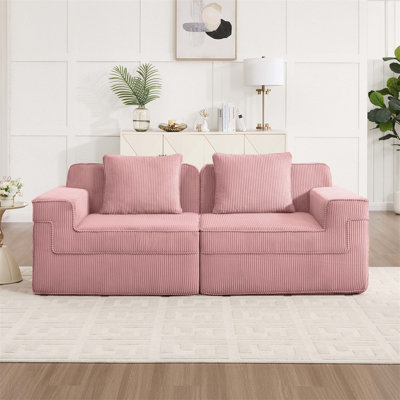 Modular Boneless Loveseat Sofa with Deep Seats, Cloud-like Comfort, Throw Pillows, and Corduroy Fabric for Relaxing Family Time