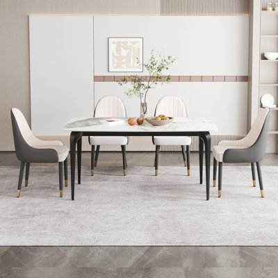 6-Person Rectangularl Stone Four Leg Dining Table Set