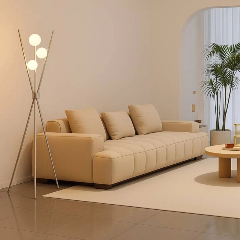  Lampe sur pied perle perle dorée avec globes en verre blanc zigzag, DEL à intensité variable, télécommande, lumière blanche chaude et froide réglable