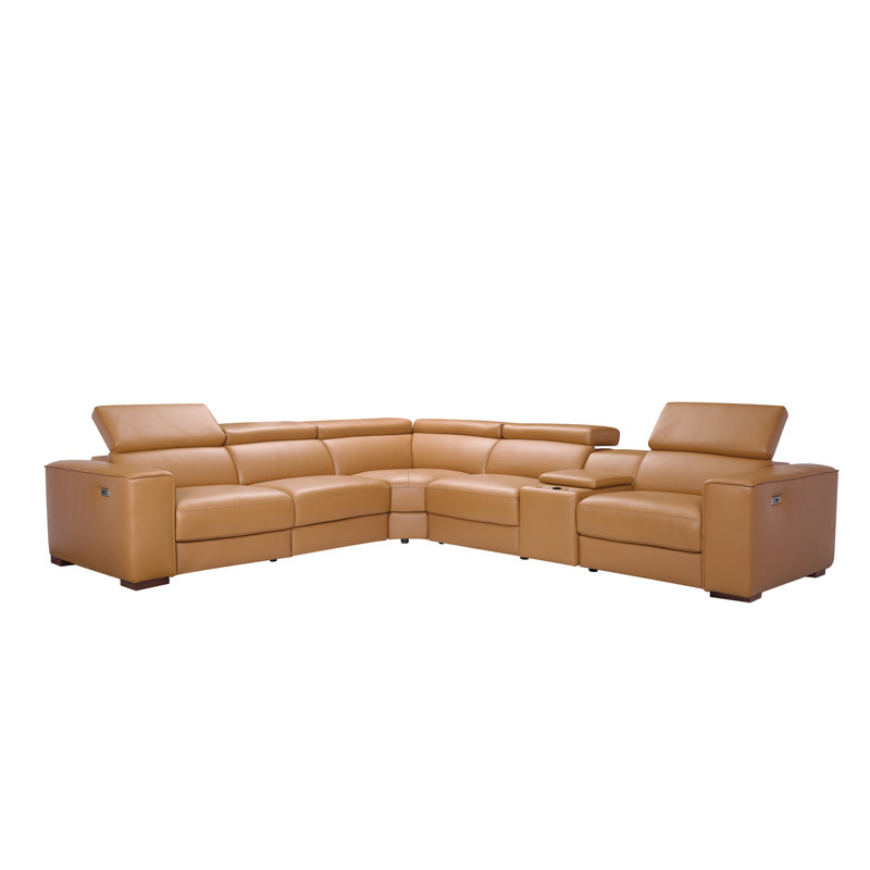  Canapé modulaire inclinable électrique italien en cuir véritable avec console, chargement sans fil et canapé électrique + appui-tête électrique + fauteuil double sans accoudoirs électrique