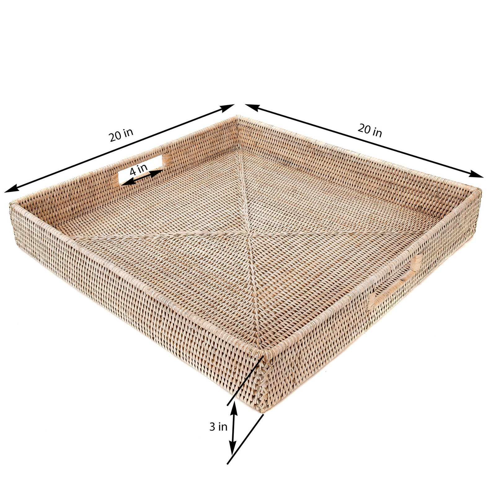 Edmond Decorative Tray, White Wash, 3" H x 20" W x 20" D