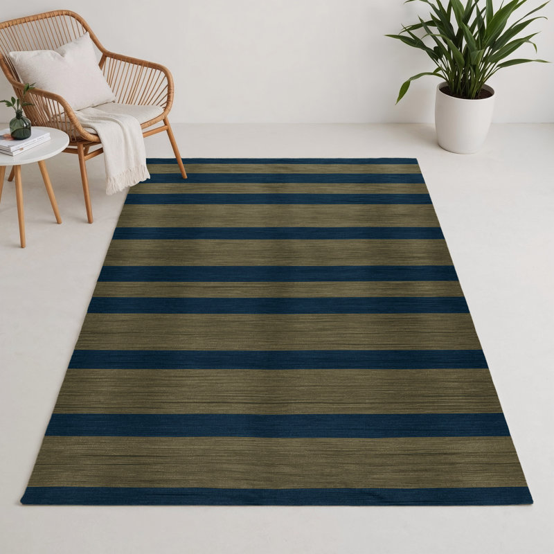 Tapis intérieur / extérieur bleu HorizontalStripes, Rectangulaire 3 pi x 5 pi