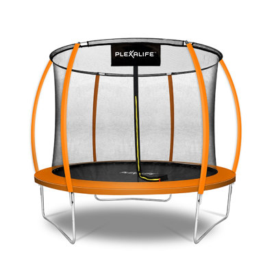 Plexalife Pumpkin-Shaped Outdoor Trampoline Set with Premium Top-Ring Frame Safety Enclosure, 10 FT - Orange