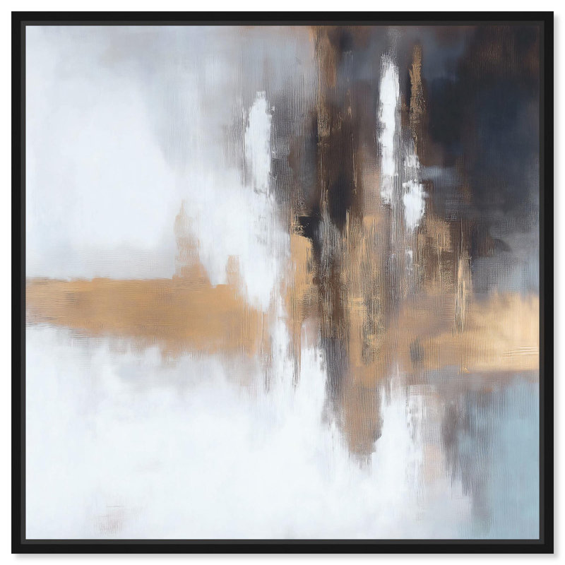 Art Remède abstrait avec toile dorée Alchimie d'art III, H 31 po x l 31 po, Cadre flottant noir