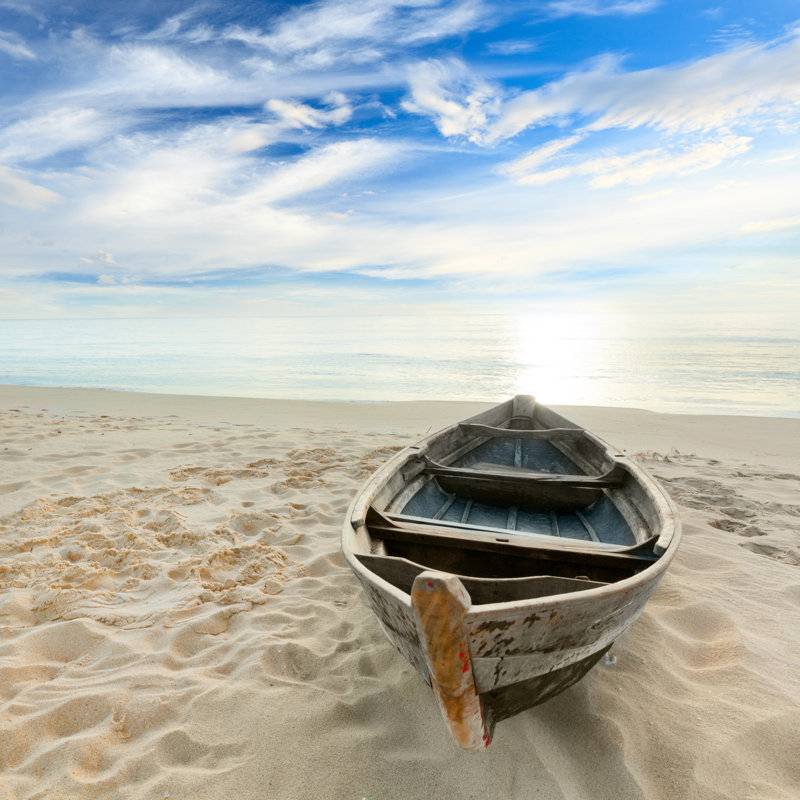 Bateau à rames sur la plage de sable bleu, H 16 po x l 24 po x P 1,5 po