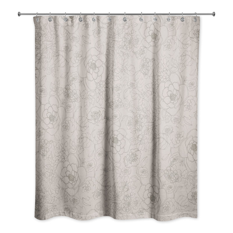 Rideau de douche simple à motif floral Dannesha, Brun clair