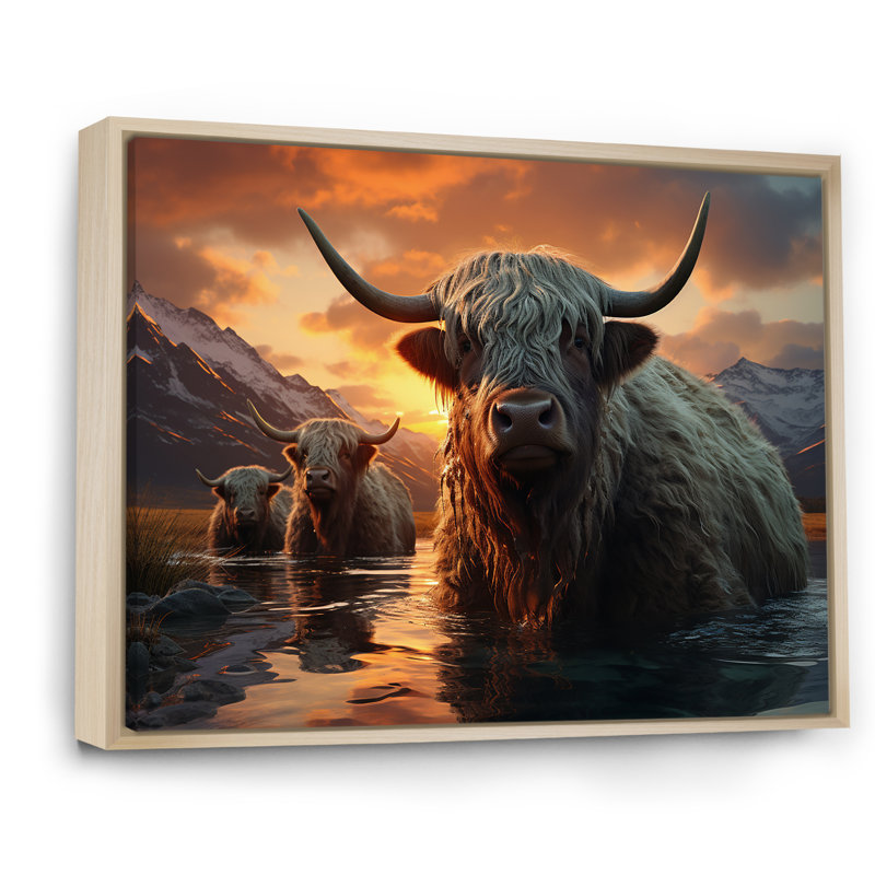 «Expressionist Yaks Horizon» sur toile, Cadre naturel flottant, H 12 po x l 20 po