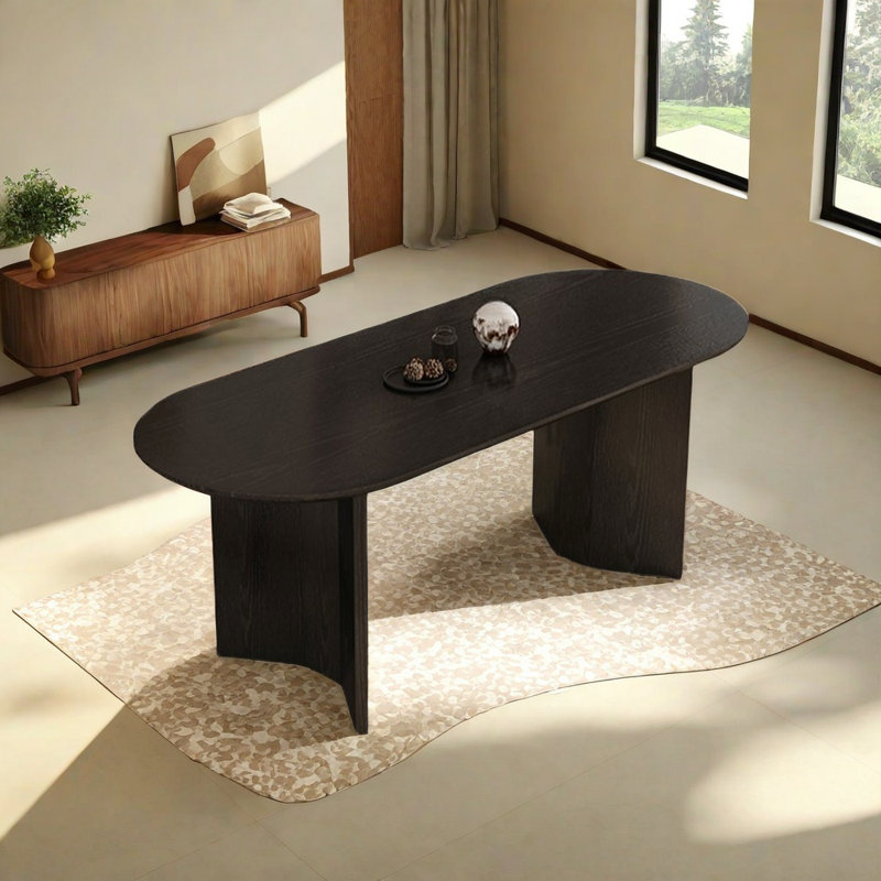 Table de salle à manger ovale en bois de frêne, Noir, noir, noir, noir, H 29,52 po x L 78,74 po x l 39,37 po