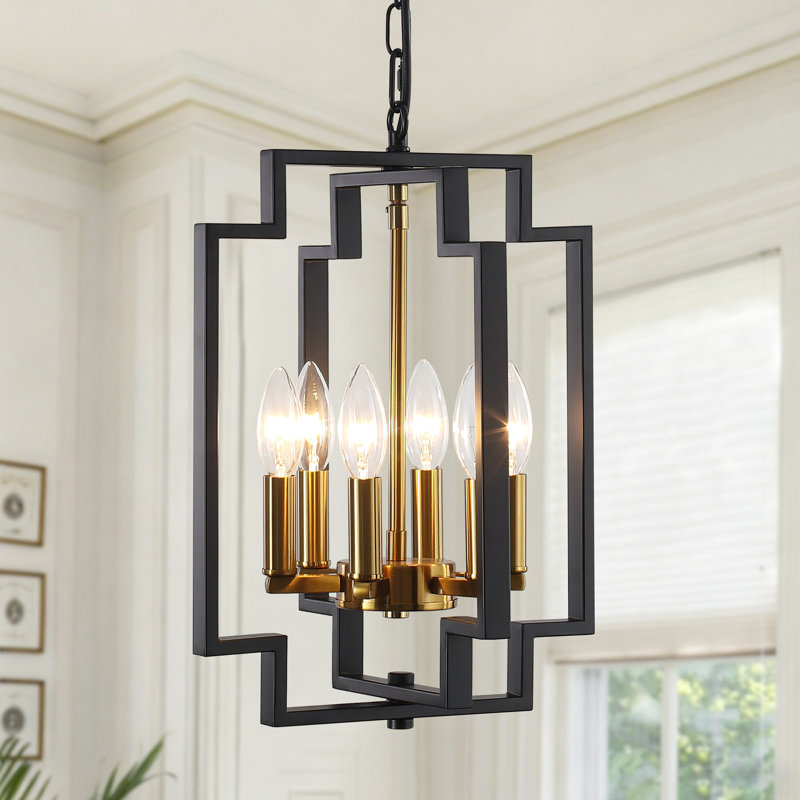 Luminaire suspendu rectangulaire de style chandelier 6 lumières 11,81 po à 6 lumières pour îlot de cuisine, Noir / or