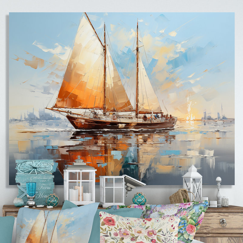 Bateau minimalisme régate I - décoration murale bateau, Toile tendue, H 12 po x l 20 po x P 1 po